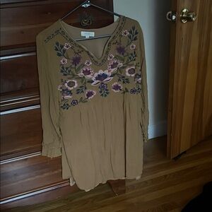 Embroidered Umgee Floral Tan Tunic